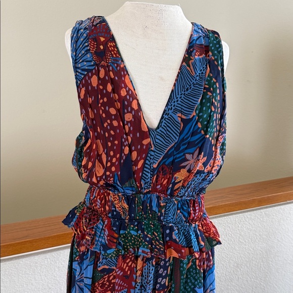 FARM Rio Colorful dress Farm Rio Blue Cool Leopard Print Ruffle Maxi Dress EUC - Picture 12 of 14